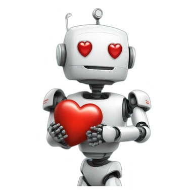 robot holding a red heart sticker