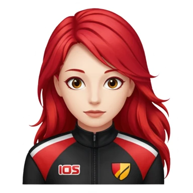 red long hair woman with black racing outfit with red strips sticker