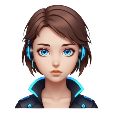 Neon cyberpunk style 
girl with brown hair and blue eyes 
falls sticker