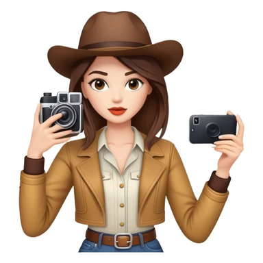 Western female fashion model posing with camera taking selfie, stylish outfit sticker