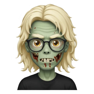 A zombie boy with long, wavy, falling hair, non-oval glasses, and a black t-shirt. sticker
