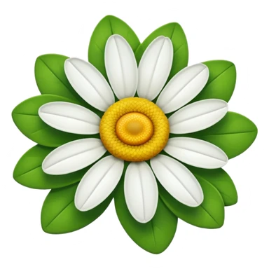 A daisy with ten petals, with green, red and white petals and a yellow centre. sticker