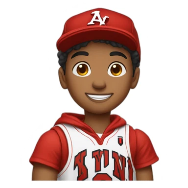 Morocho boy in red attire with a red NY cap red and Jordan Retro 4 red🌟. sticker