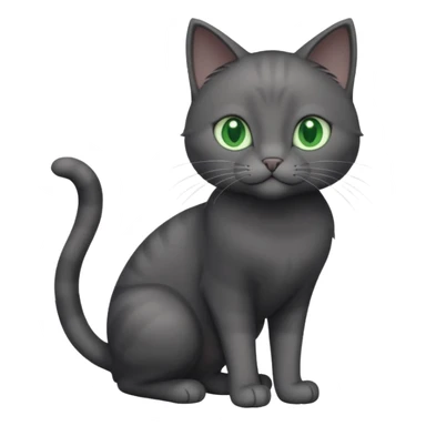 full body gorgeous solid dark grey cat with green eyes, white paws and white whiskers playing sticker
