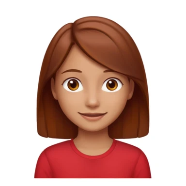 girl with tannish skin, brown eyes, chestnutish hair with a slight red tint to just past shoulder length in a red shirt  sticker