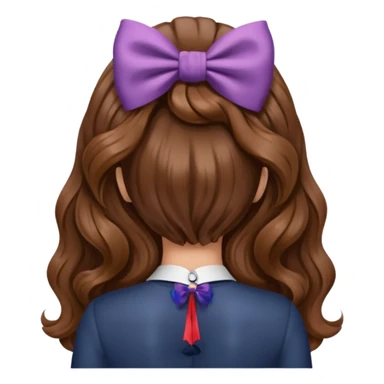Emoji femme de dos cheveux ondulés brun avec noeud dans les cheveux  sticker