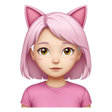 girl with white hair and cat ears wearing pink tshirt sticker