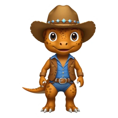 trex dinosaor with cowboy helmet with cowbot clothes sticker