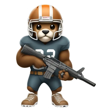 Beaver in football pads and helmet with a rifle sticker
