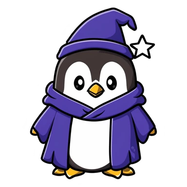 penguin wizard with a starry robe sticker