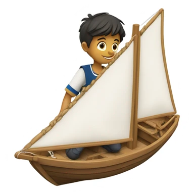 boy puts medal on his sailing boat sticker