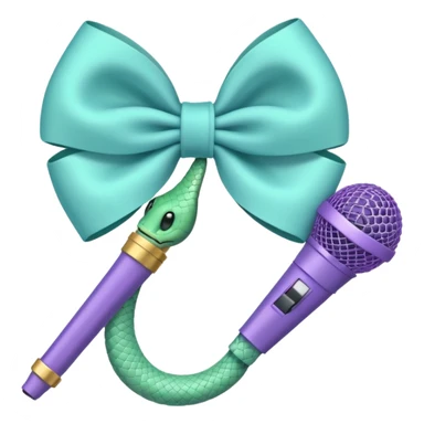 A pastel blue bow with a pastel a pastel green snake at the top of one side and a pastel purple microphone on the bottom of the other side of the bow sticker