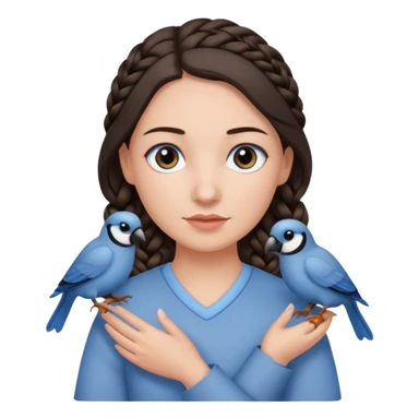 женщина с одной темно-коричневой косой серо-голубыми глазами и светлой кожей держит на руке трех птиц коричневого цвета sticker