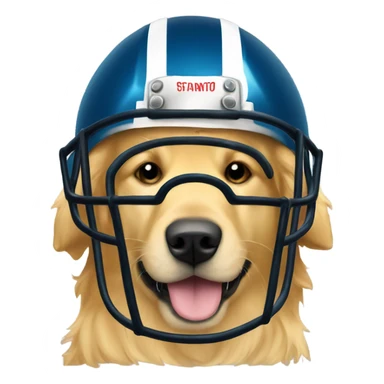 Golden retriever wearing football helmet sticker