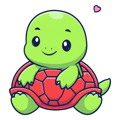 cute turtle plushie with light pink skin and red shell sticker