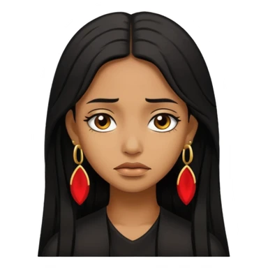 brown girl who has long layered black hair with gold earrings  who is sad sticker