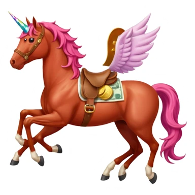 red horse agressive running unicorn money on the saddle sticker