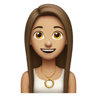 happy funny girl with long straight brown hair with golden ring earrings spitting drool sticker