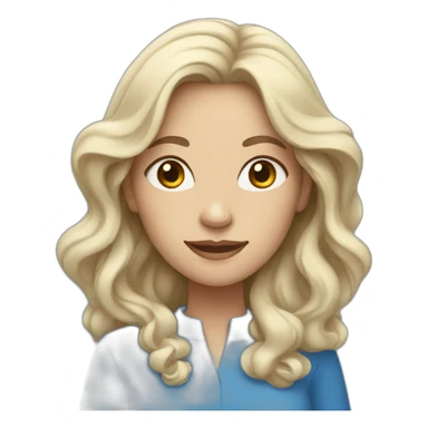 white woman with long wavy black hair wearing blue clothes sticker