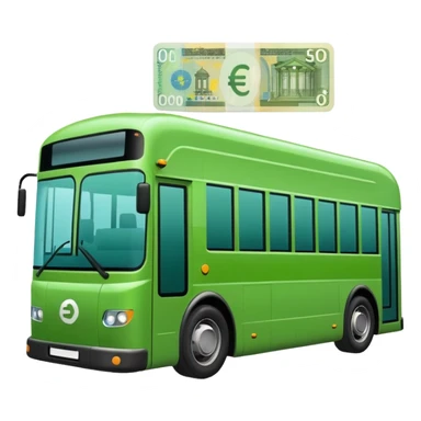 green electric bus with a big green euro bill showing a '0' sticker