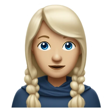 Wise crone woman, shoulder length,  blonde hair with bangs, blue eyes with wisdom sticker