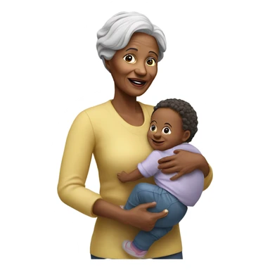 Create a 3d hyper realistic senior woman holding a toddler  sticker