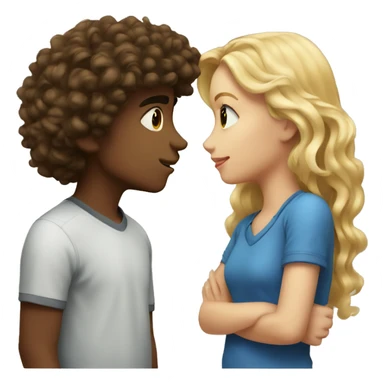 a boy with brown curly thick hair kissing a blond haired girl sticker