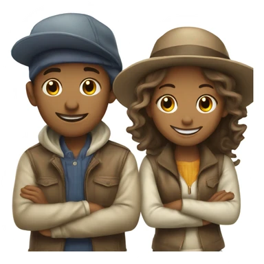 happy boy and girl in stylish hats sticker