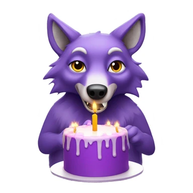 Purple, anthropomorphic wolf blowing out birthday candles sticker