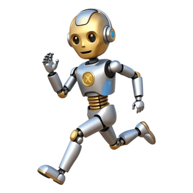 Robot picking running a marathon with gold medal sticker