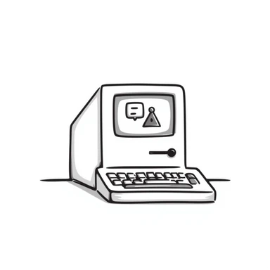 Pixel art style old Macintosh computer, simple monochrome linework sticker