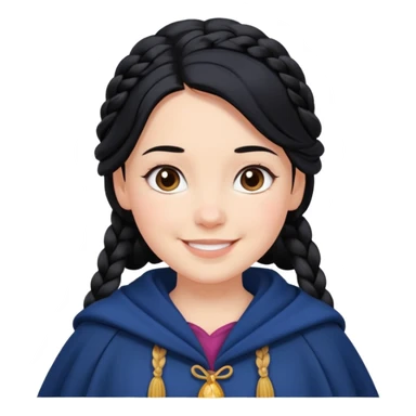 braid black hair, white girl, dark blue cloak, happy smile sticker