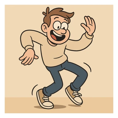 a cheerful man in casual clothes hitting the Griddy, exaggerated dance motion sticker