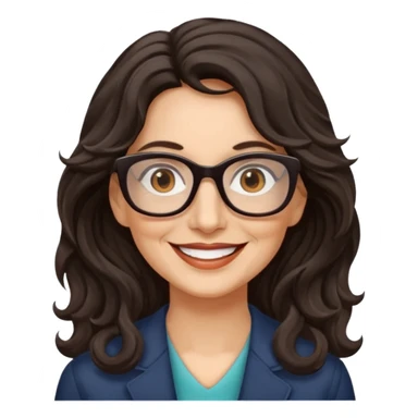 woman 60 long dark weavy hair, brown eyes rectangle dark glasses sticker