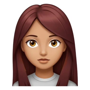 long dark reddish hair, straight hair, olive skin tone, dark brown eyes, Y2K sticker