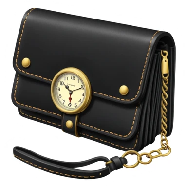 black wallet with a small clock on top of it sticker