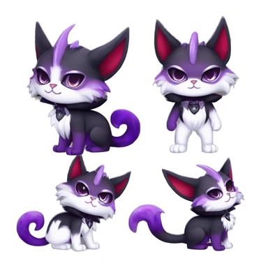 Anthro-Cute-Edgy-Vampiric-Batty-Cat-Black-Purple-Red-White-Contrast-Colors-Fantasy-Fur-Sona-Chibi-Shiny-Fakémon-Hybrid with horns full body sticker