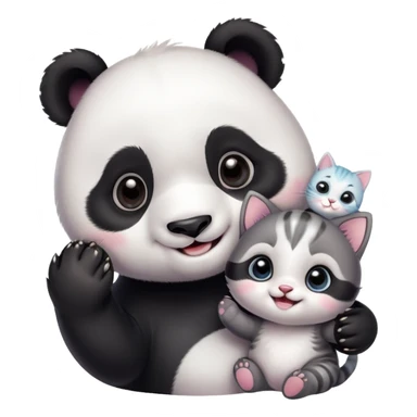 A cute baby panda taking a selfie with a small kitten, both smiling and looking at the camera, cartoon style, pastel colors, soft background, ultra cute, kawaii style, detailed, high resolution
 sticker