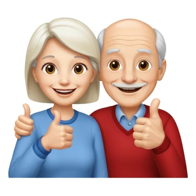 elderly man and woman giving a thumbs up sticker