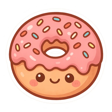 chibi sticker-style donut, cute and exaggerated sticker
