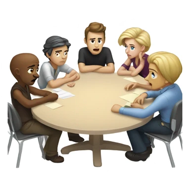 white people sitting around a table looking confused sticker