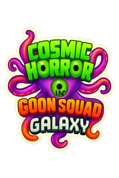 The card back for the card game "Goon Squad Galaxy". make it weird.  sticker