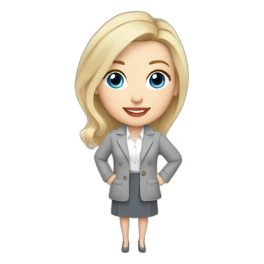pale skin woman interior designer with cold blonde middle length hair, blue eyes, White blouse, Gray oversize jacket, Gray skirt holding a color palette in the hands sticker