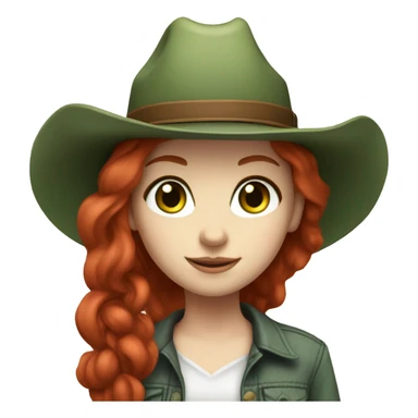 pale skin girl with red hair and green eyes in a cowgirl hat sticker