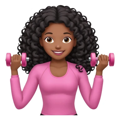 black birthday girl long hair, blow out curls, pink pilates outfit sticker
