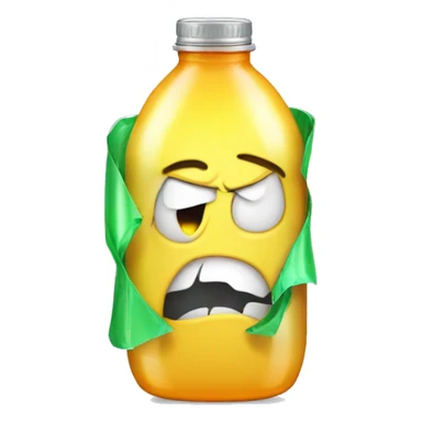 A broken plastic bottle with an evil expression on it sticker