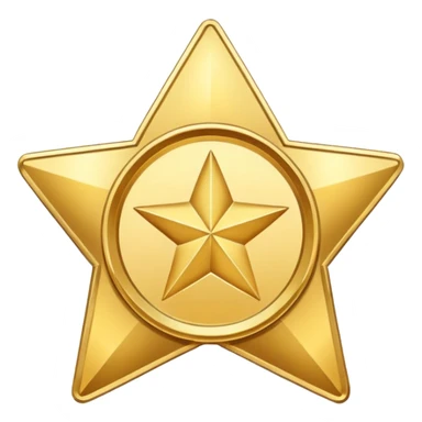 JUST THE CIRCLE golden medal in star shape, central empty space, details in border, golden sticker