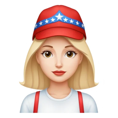 White woman wearing maga hat sticker