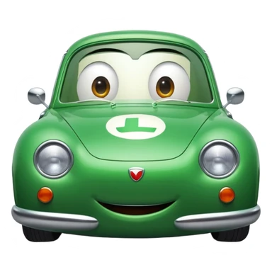 Luigi from Cars, green Italian car with a friendly face sticker