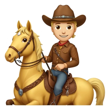 Cowboy riding a horse with whip. With yellow skin and smilling  sticker